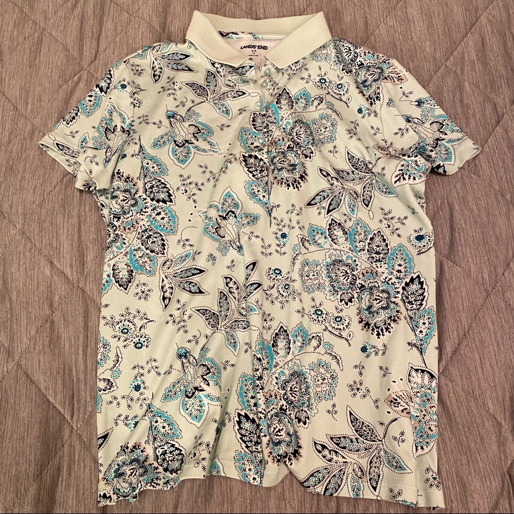 Lands’ End Paisley Shortsleeved Polo Top